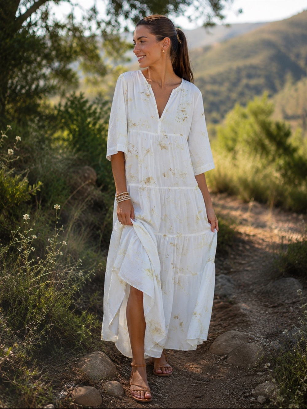 NI EN MORE Sewá Dress, Tiered, 100% cotton, Size S, EUC